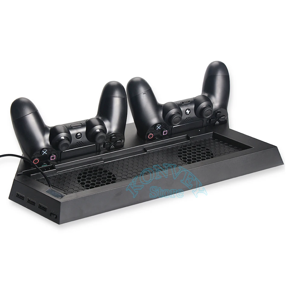 Многофункциональная вертикальная охлаждающая подставка с двойной док-станцией для зарядки геймпадов для Sony PS4 / Slim.