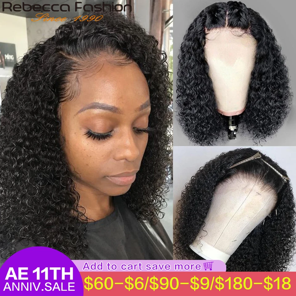 

Rebecca 180% Bob Lace Closure Wig 4x4 Pre Plucked Kinky Curly Lace Front Wig Human Hair Pixe Cut Short Curly Lace Frontal Wig