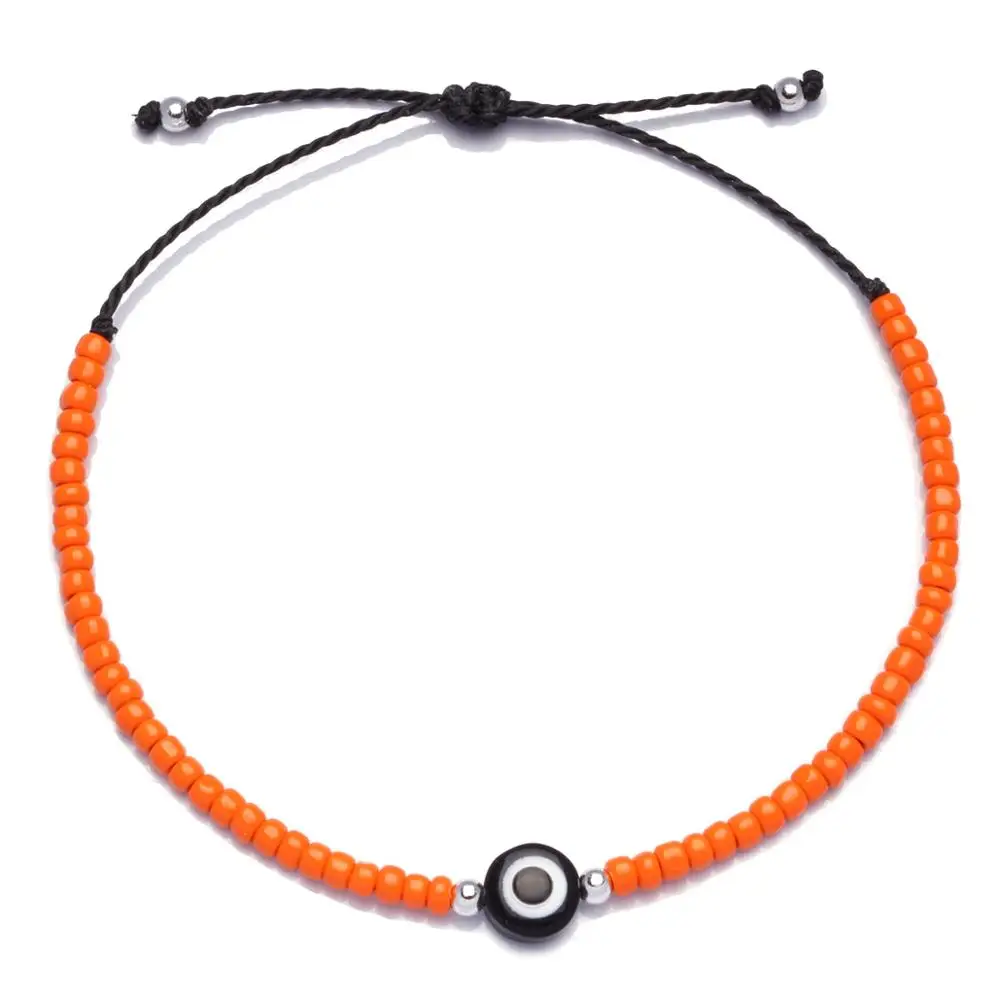Glass Seed Bead Evil Eye Waxed String Bracelet Women Men Unisex Waterproof Adjustable Slipknot Greek Summer Surf Jewelry Her | Украшения и