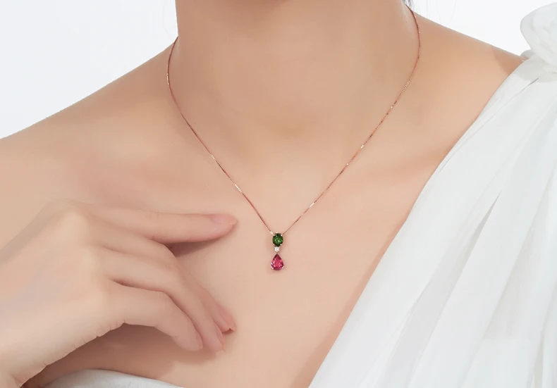 LSZB натуральный красный/зеленый турмалин 18K чистое золото кулон настоящий AU 750