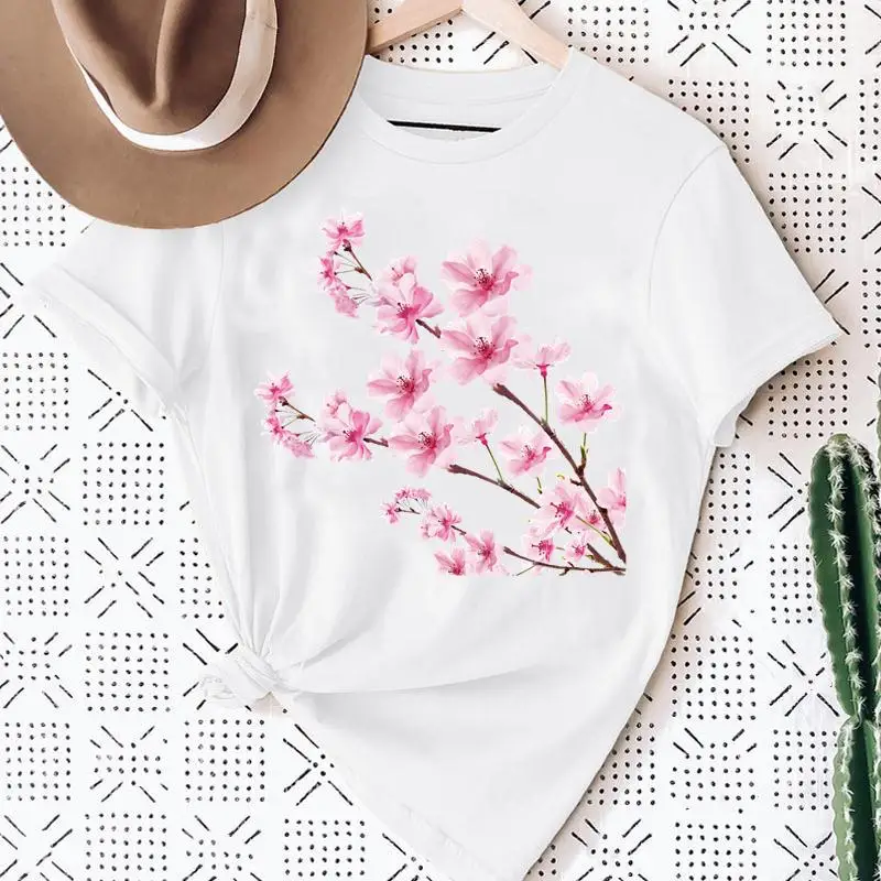 

Women Flower Floral Clothing Watercolor 90s Short Sleeve Sweet Summer Fashion Print Lovely Clothes Tops Tees Tshirt T-Shirt