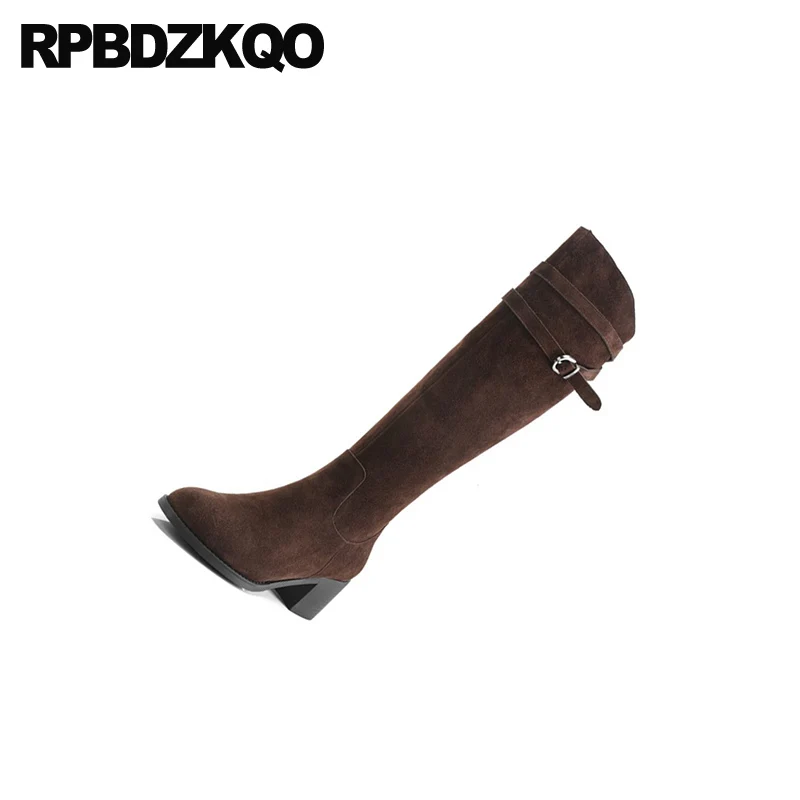 Круглый носок пояса с мехом сапоги выше колена на высоком толстом каблуке