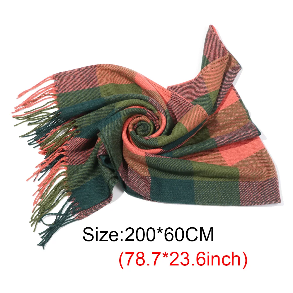 

Wool Scarf Women Cashmere Scarves Autumn Winter Wide Lattices Long Shawl Wrap Blanket Warm Tippet Female Luxury Neck Bandana