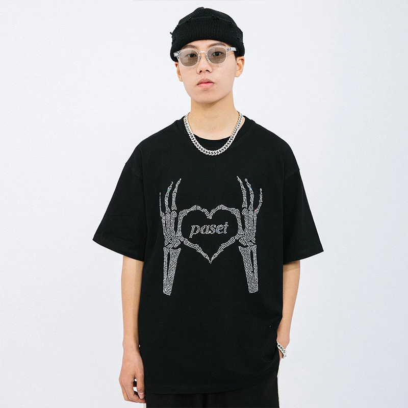 Футболка Стразы в стиле Харадзюку забавная Мужская рубашка с принтом скелета