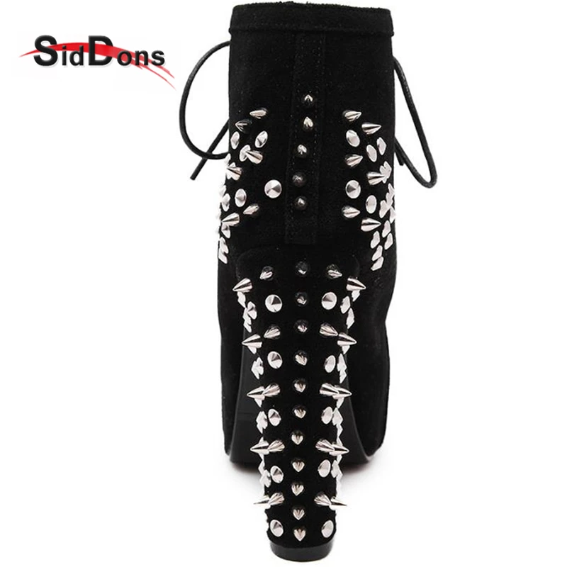

Siddons Black Woman Boots Silver Rivets Spikes Studs Heels Sexy High Heels Shoes For Women 2020 Goth Platform Ankle Boots