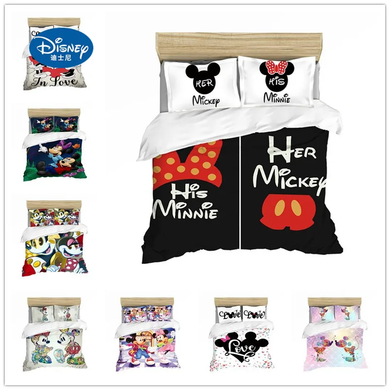 Night Mickey mouse Bedding Set Lovely Couple Queen King Size Bed Children Duvet Cover Pillow Cases Comforter Sets | Дом и сад