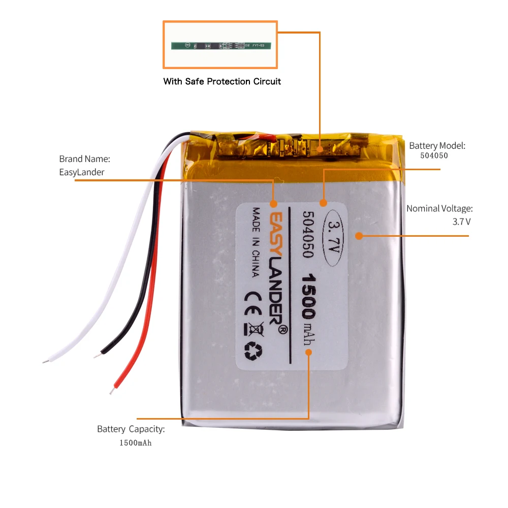 504050 3 7v 3 line 1500mah polymer lithium battery for gps mp3 mp4 cell phone navigator dvr car treelogic tl 501 4gb free global shipping