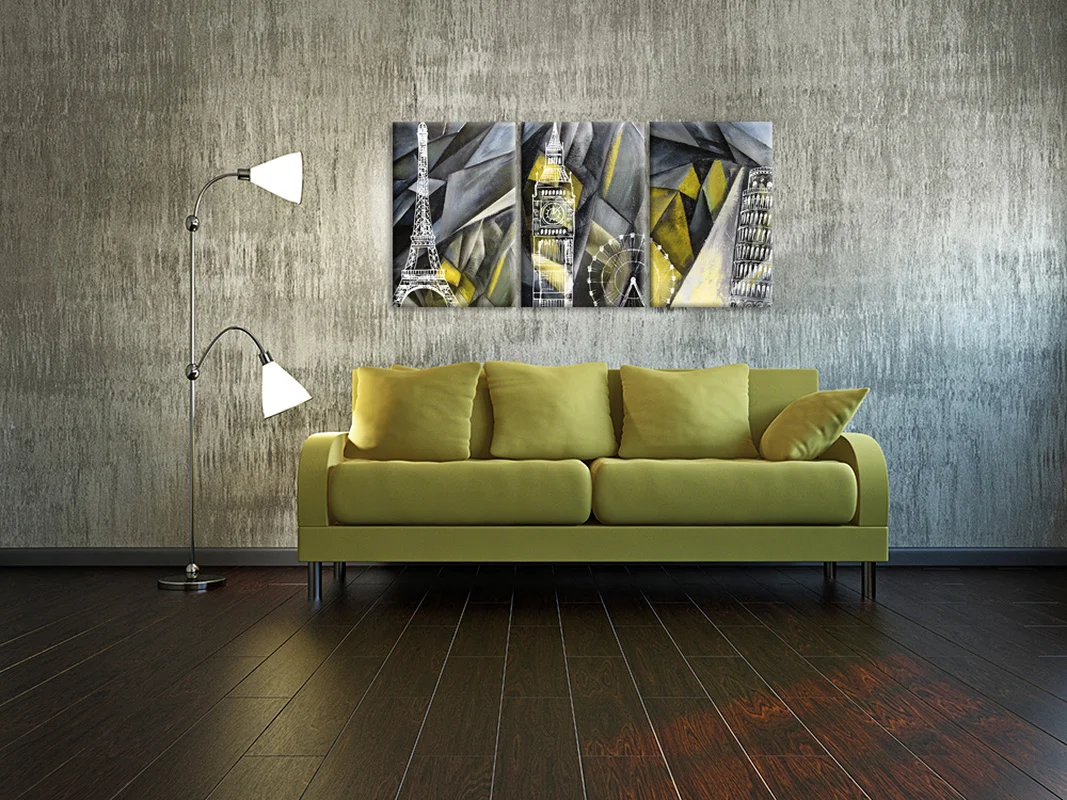 

Abstract Canvas Painting Famous Architecture Buildings Wall Art Poster 3 Pieces Oil Print Home Decor Modern Picture