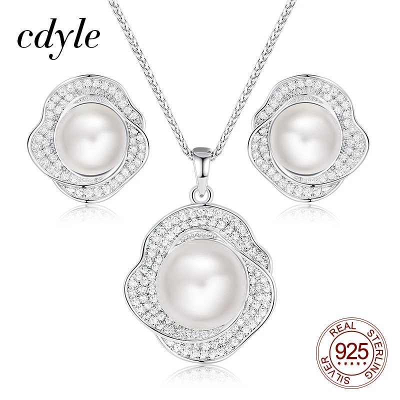 Набор свадебных украшений Cdyle ожерелье и сережки из серебра 925 пробы с