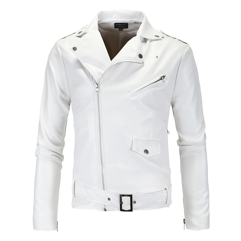 

Мужская приталенная белая кожаная мотоциклетная куртка, новая мужская верхняя одежда, байкерские кожаные пальто, Размер 4XL