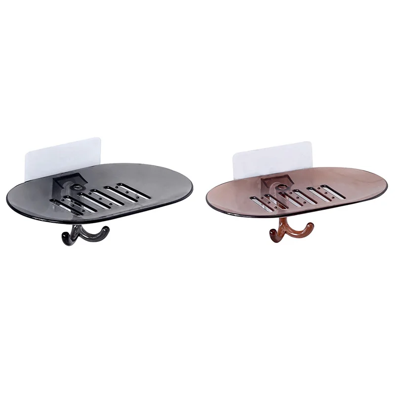 

Bathroom No-Nail Wall Mount Draining Soap Box Holder Container Shelf Sponge Hook Soap Case