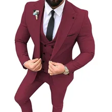 Men Suit New Designs Casual Burgundy 3 Piece Slim Fit Custom  Groom Wedding Prom Jacket Vest Pants Dinner Male Dress Tuxedo (4)
