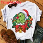 Забавная футболка Grinch, женские милые Мультяшные Графические футболки Grinch, рождественский подарок, футболка унисекс, топы, Харадзюку, гранж, женская футболка