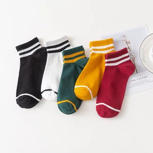 Носки женские классические в полоску, дышащие удобные повседневные школьные хлопковые до щиколотки для девушек, 3 пары, весна-лето