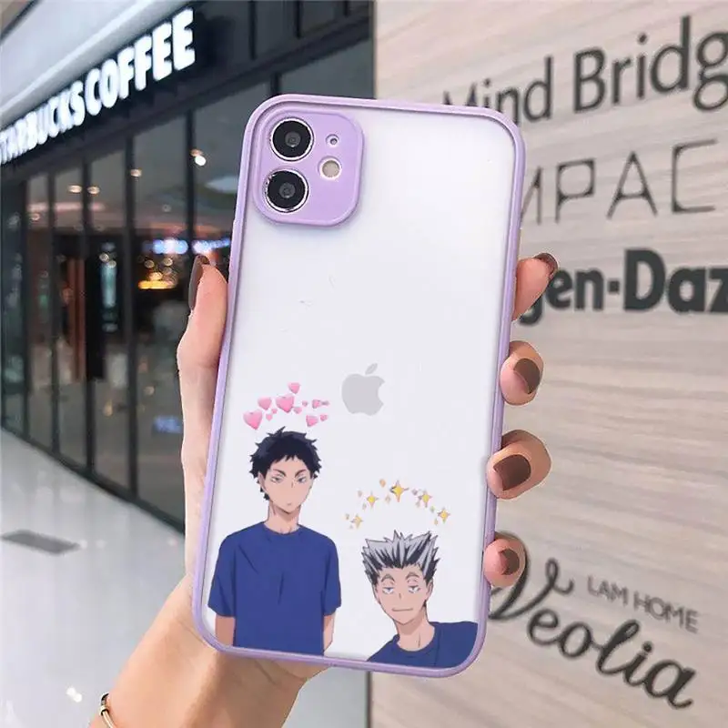 

Haikyuu Phone Case For iPhone 12 11 Mini Pro XR XS Max 7 8 Plus X Matte transparent Purple Cover