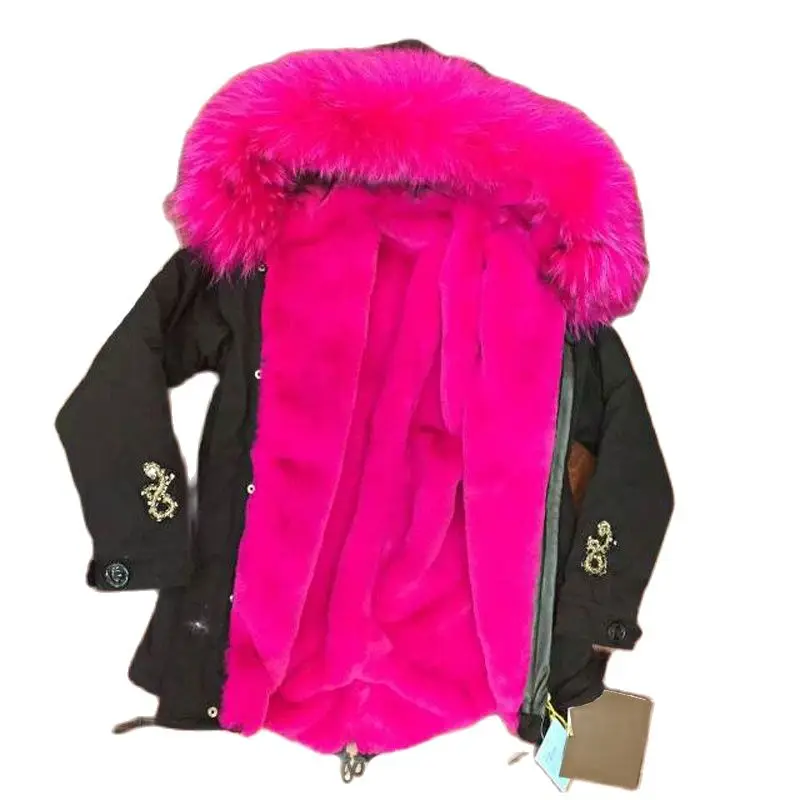 Горячий розовый воротник из натурального енота Зимняя Толстая меховая одежда Mr