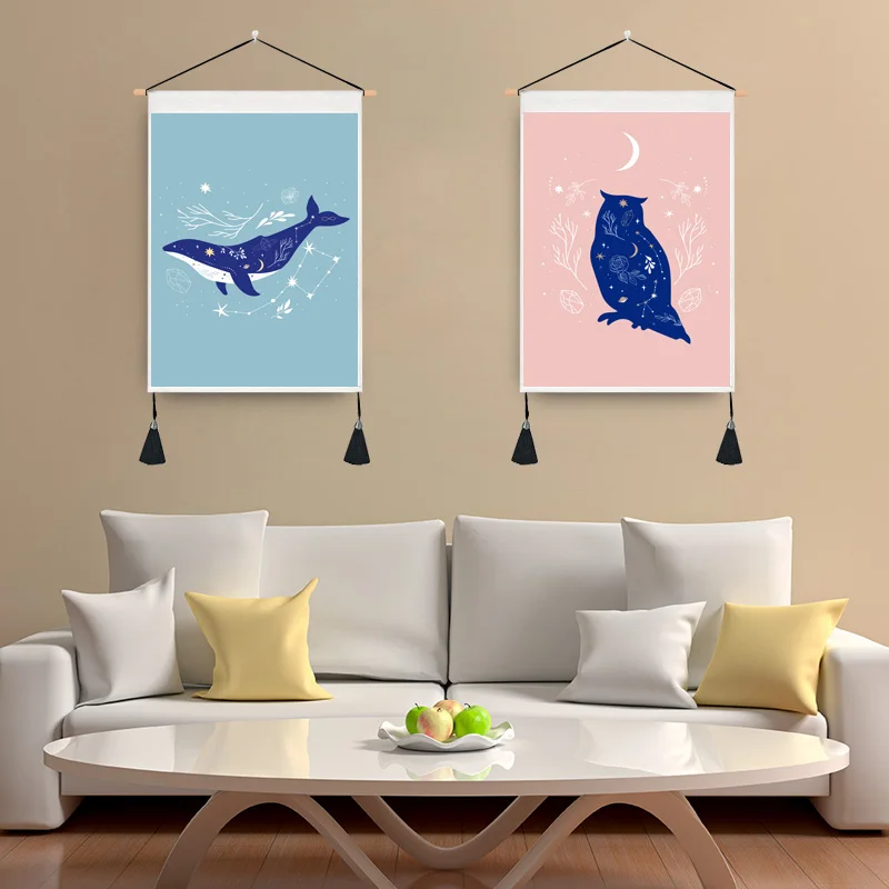 

Фон с изображением звезд бабочки Кита Совы цифровая печать подвесная Картина декоративная ткань для гостиной прикроватный гобелен для общ...