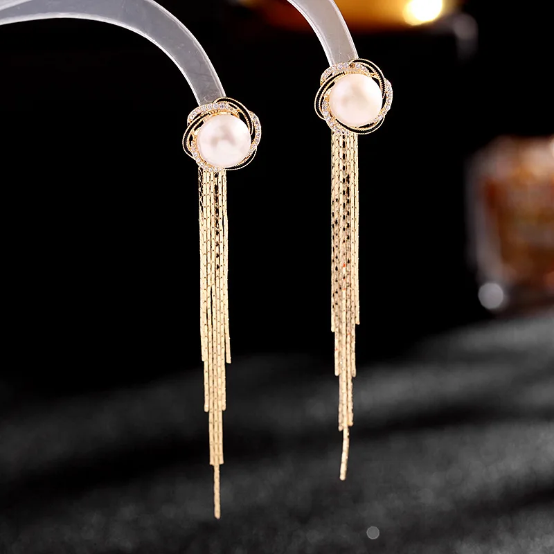 

Korean Version of the New Trendy Fashion Tassel Earrings Net Red Wild 925 Silver Needle Stud Earrings Long Temperament Earrings