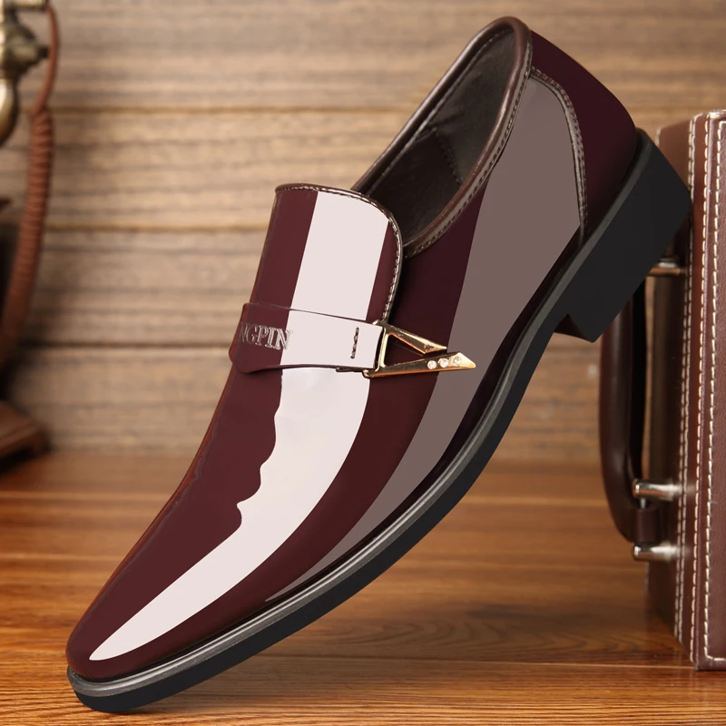 Мужская обувь из лакированной кожи черная Повседневная Деловая Свадебная на