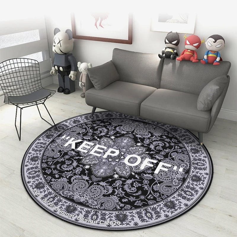 

Keep Off White and Black Round Carpet Area Rug for Living Room Bedroom Bedside Computer Chair Lint-free Floor Mat Anti-slip