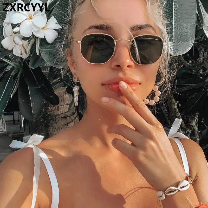 

ZXRCYYL 2021 Vintage Metal Hexagonal Sunglasses Women/Men Brand Designer Retro Driving Mirror Sun Glasses oculos de sol UV400