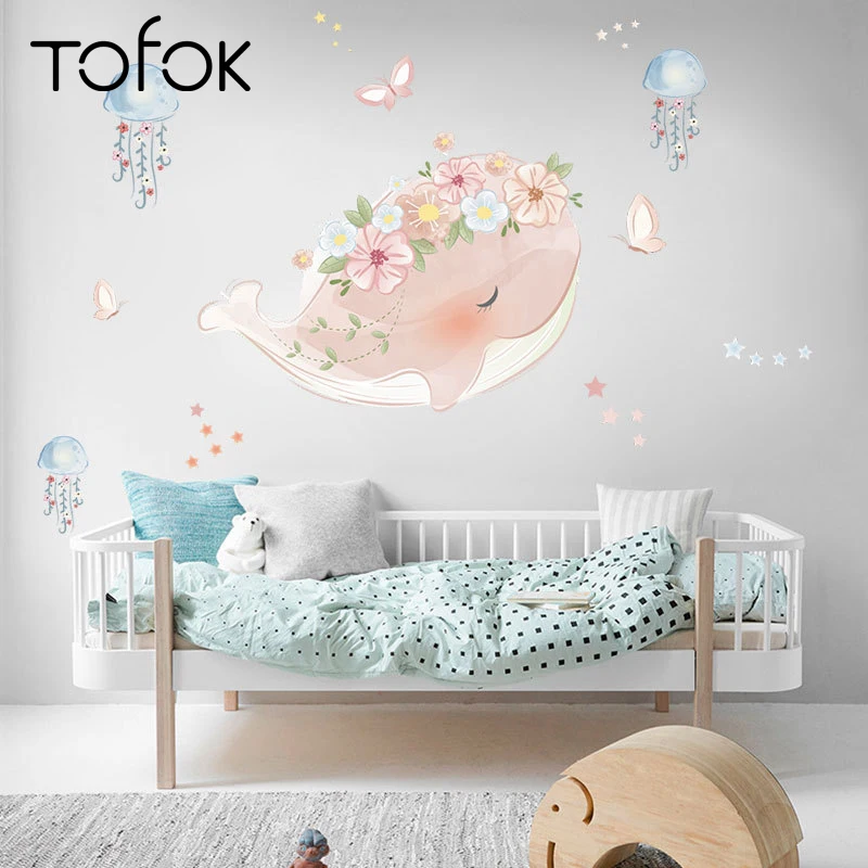 Tofok Милый Розовый венок с Китом декоративная наклейка Медузой DIY Наклейка на