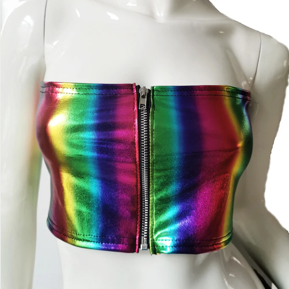 

PU Sexy Tank Top Women Camisole Clubwear Gothic Crop Top Black Rainbow Fashion Strapless 2021 Streetwear Young Fashion Girl New