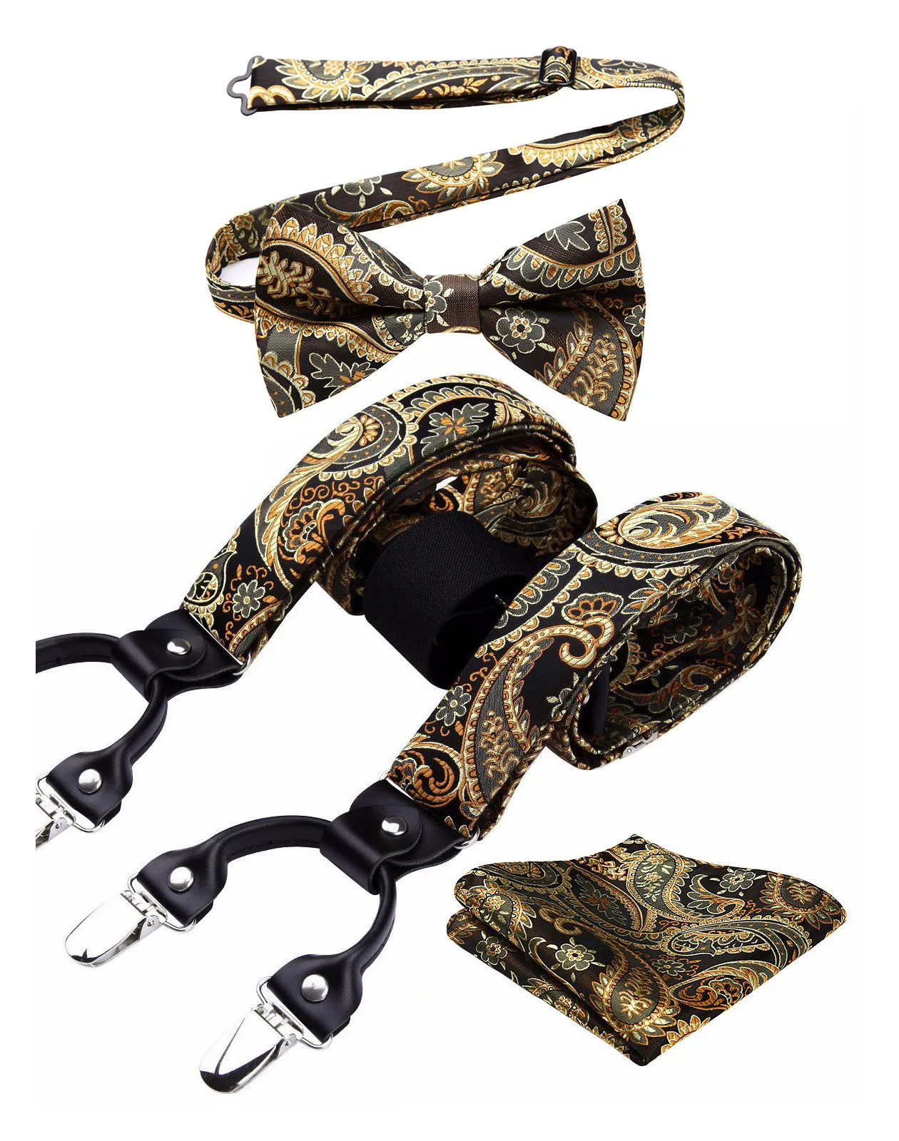 Party Gold 6 Clips Suspender&ampBowtie&ampPocket Square Set Y Shape Adjustable Braces | Аксессуары для одежды