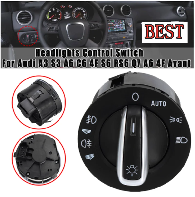 Новый хромированный переключатель фар Contorl Auto для Audi A6 S6 C6 RS6 Allroad Q7 4FD941531A 4F1941531E |