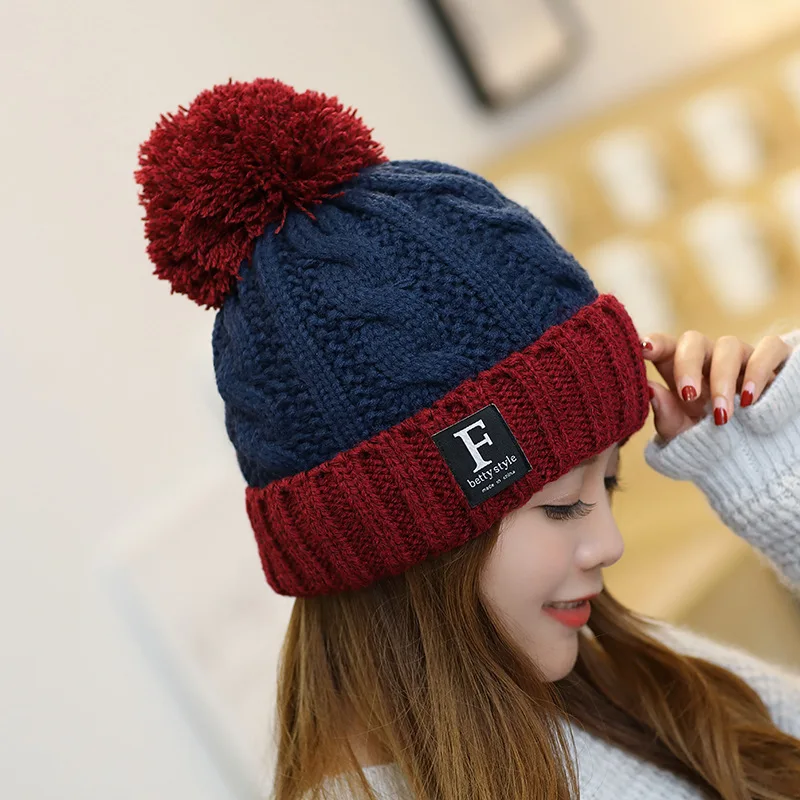 

Fashion Korean Pop Autumn Winter Wool Hoods Beanie Thick Warm Hat For Girls Letter Lady Ear Protection Venonat Knit Women Cap