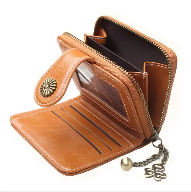 Винтажный короткий женский кожаный кошелек маленький дамский клатч на молнии