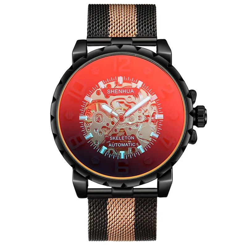 Новинка 2020 мужские наручные часы механические из нержавеющей стали с сетчатым