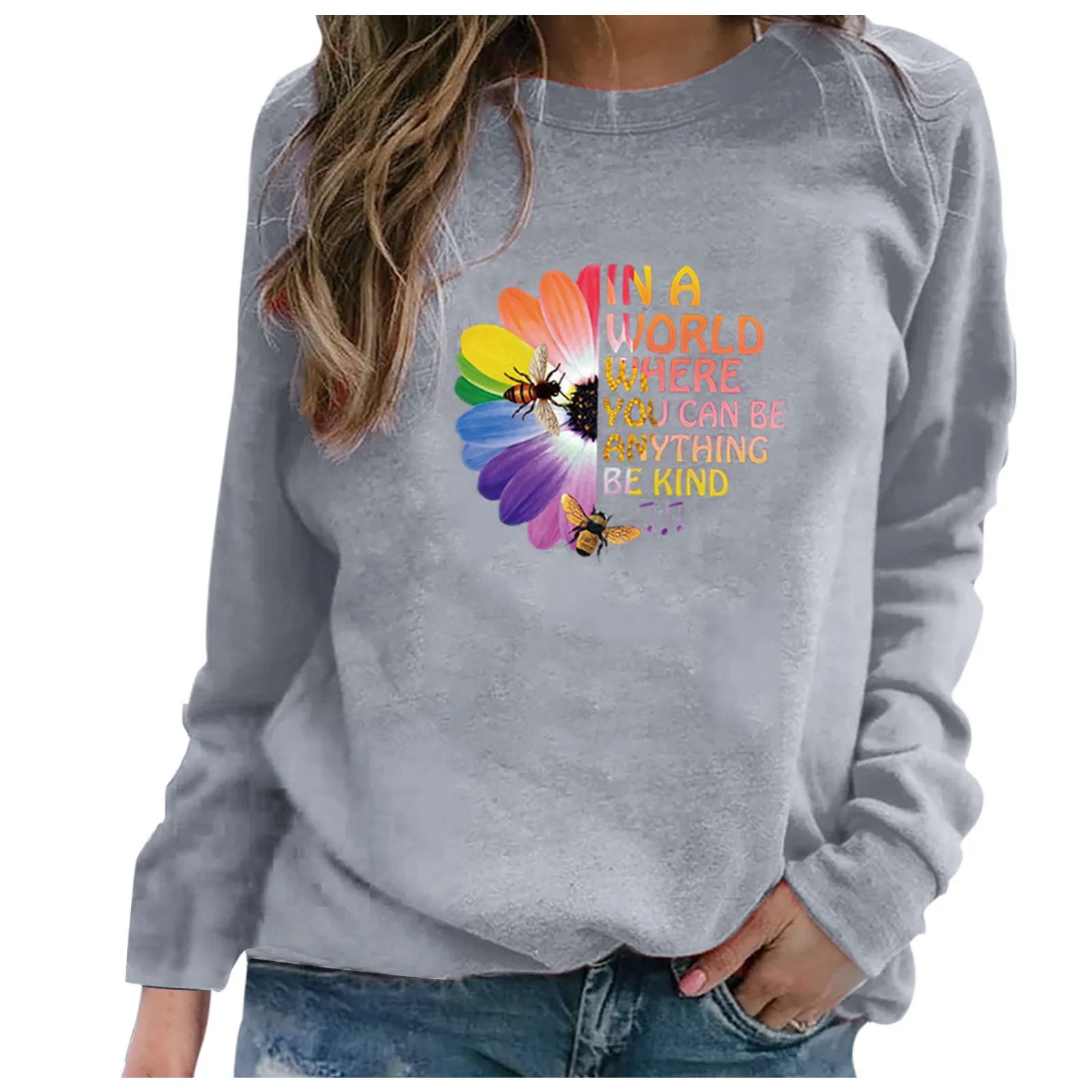 59# 2021 New Creative Women Flower Print Casual Printing Long Sleeve Sweatshirt Pullover Tops Blouse Sweatshirt Female Plus Size