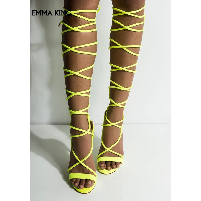 Новые летние красивые босоножки неонового цвета с открытым носком женские