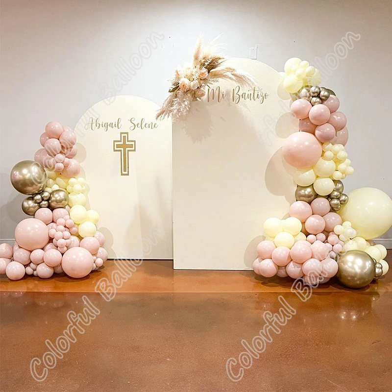 Fondo para fiesta de cumplea&ntilde;os o boda, tel&oacute;n de fondo doble naranja, 228 piezas, l&aacute;tex, Macaron, amarillo, arco, decoraci&oacute;n para Baby Shower-0