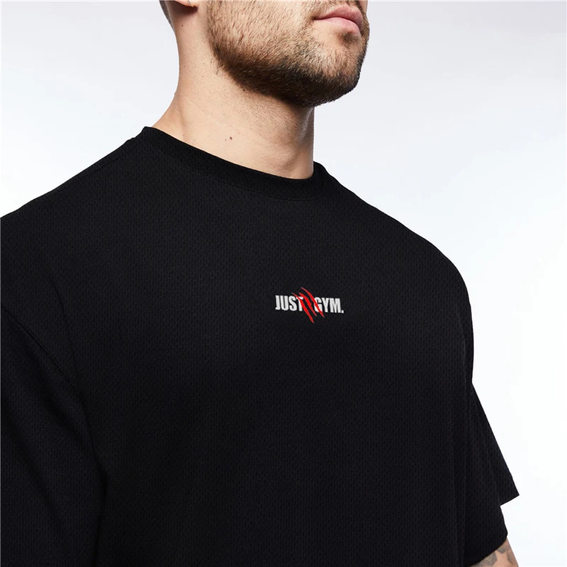 

New Mens Brand Gym Sports Training Oversize Short Sleeve Fashion Shirts Mesh Casual Clothing Bodybuilding Fitness Tights Tshirt
