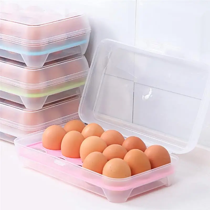 

2021 New Egg Holder PP Refrigerator 15 Grids Eggs Tray Box with Lid Clear Stackable Plastic Storage Kitchen Container