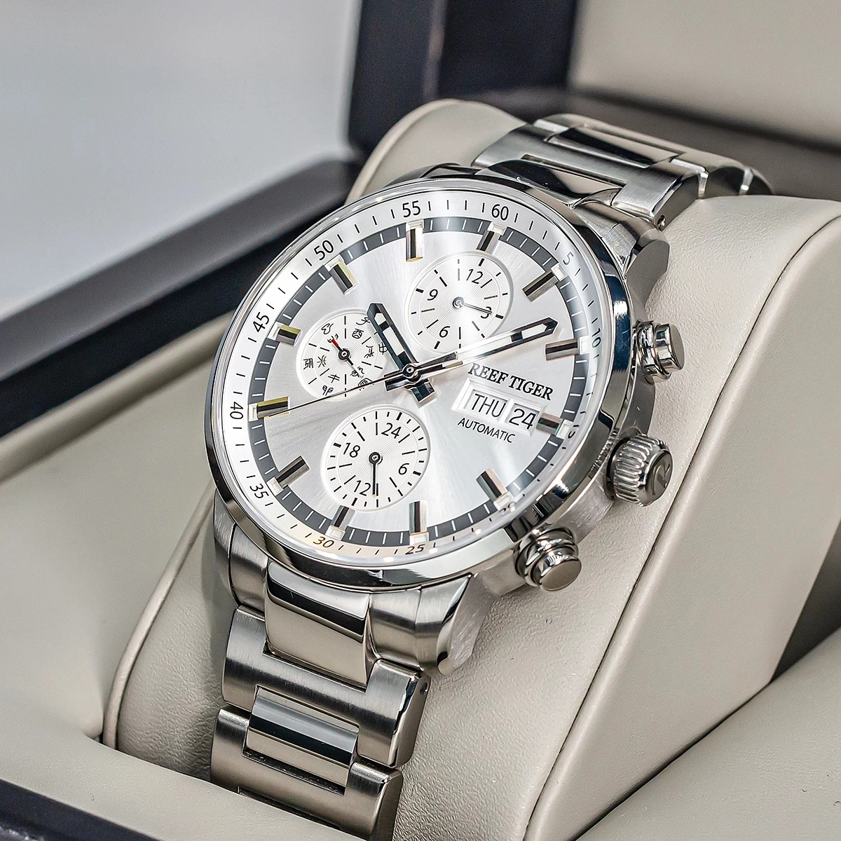

Reef Tiger/RT 2021 New Waterproof 100M Diving Sport Watch men Mechanical Automatic Luxury Men watch Full Steel Sapphire Watches