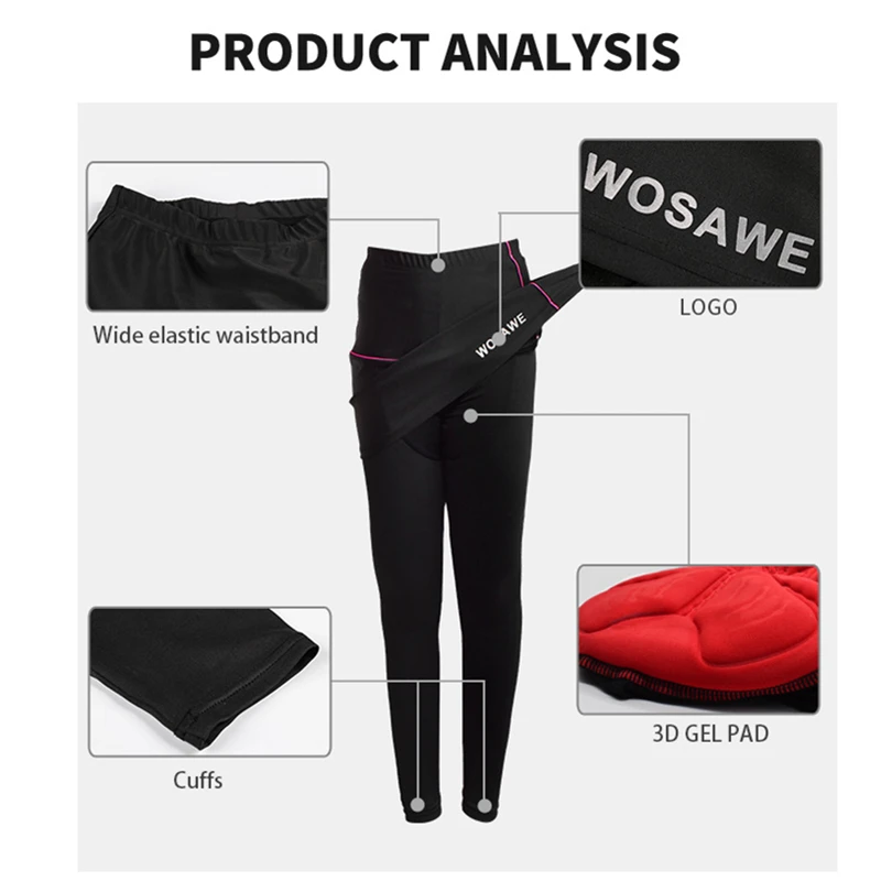 Женские велосипедные колготки WOSAWE с юбкой 3D гелевыми вставками дорожные штаны