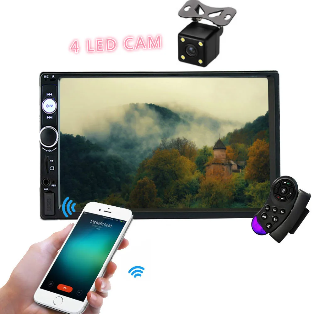 with 4LED Cam 7 дюймов HD портативный двойной 2 стерео аудио Bluetooth Сенсорный MP5 плеер USB FM радио аксессуары для ресивера - Цвет: with 4LED Cam