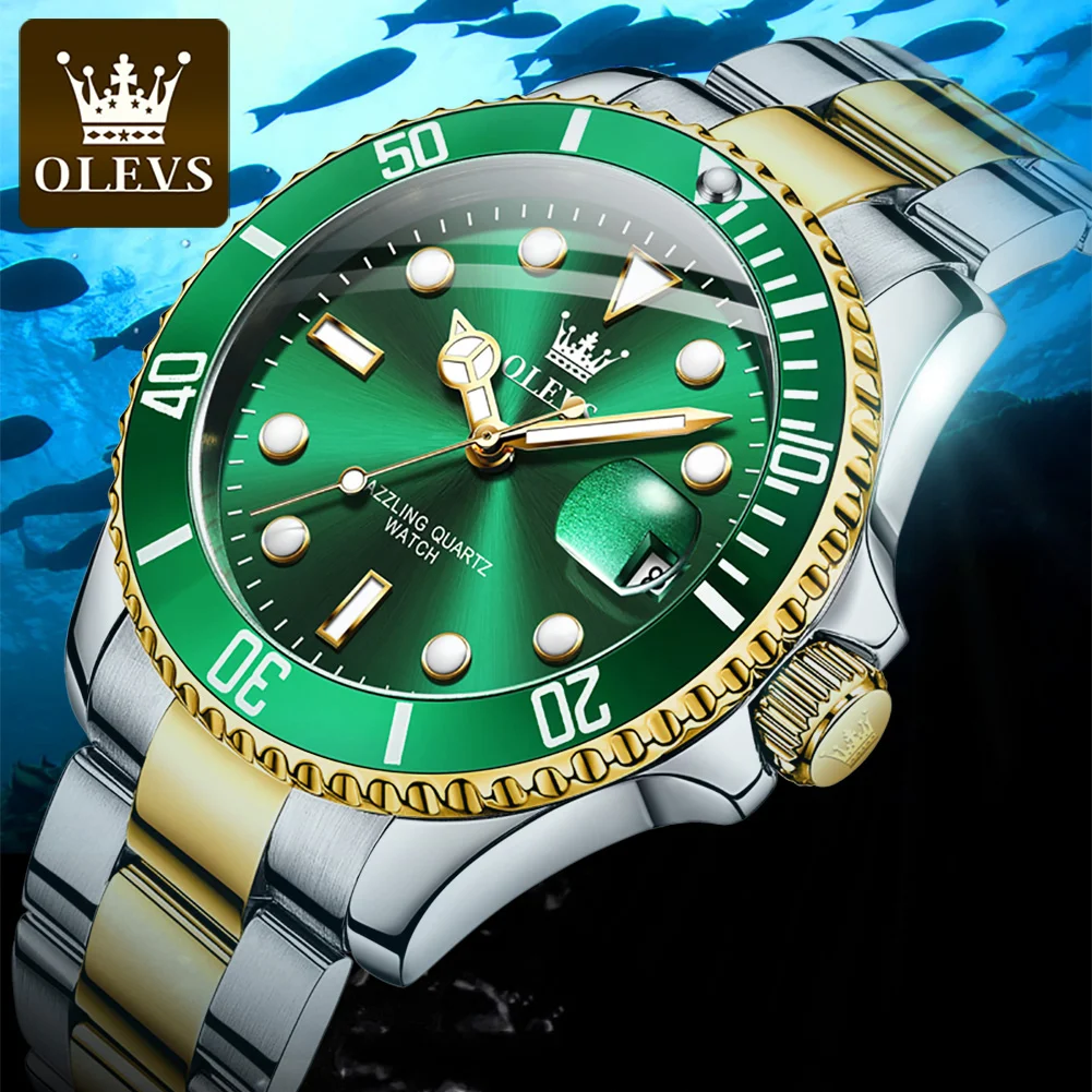 OLEVS Watch Men Watches Quartz for Mens Wrist Luxury Man Waterproof Replica Automatic Wristwatches Fully Green Water Ghost 2020
