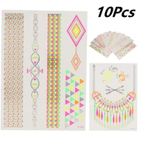 10pcs fluorescent color temporary tattoo stickers exquisite pattern personality fashion tattoo makeup decorative diy tool supply