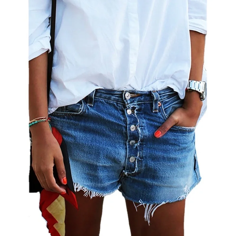

Женские летние тонкие джинсовые шорты на пуговицах, облегающие джинсовые шорты, женские повседневные шорты