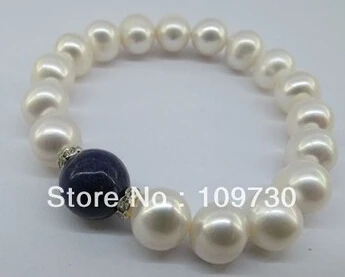 free shipping &gt&gt&gt&gt&gt11-12MM Natural White Pearls With Gem Stone Blue Lapis Bracelet | Украшения и аксессуары