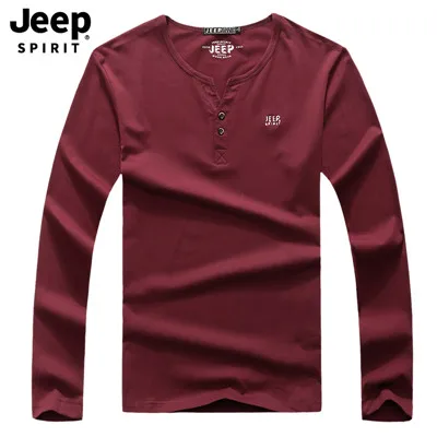 JEEP SPIRIT Новая Осенняя футболка мужская с круглым вырезом и длинным рукавом мужская футболка Homme пять цветов футболка Homme - Цвет: Красный