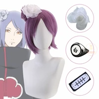 4 pcs konan cosplay wig purple wig flower hairpin nanja headband ring heat resistant hair free wig cap halloween role play props