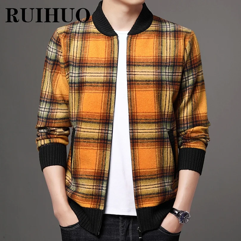 

RUIHUO Plaid Baseball Jacket Men Coat Korean Style Bomber Jackets For Men Brand Streetwear 3XL 2021 Autumn New Arrivals