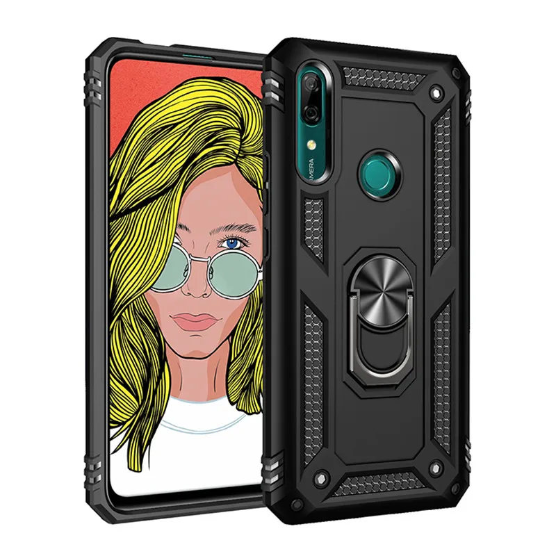 Чехол с магнитным кольцом для huawei P Smart Z P20 P30 Pro mate 20 30 Nova 5i Honor 10 Lite Y5 Y6 Y7 Y9 Prime силиконовый защитный чехол - Цвет: black