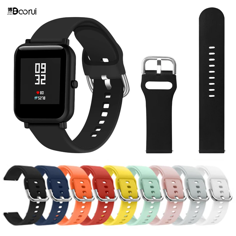 Силиконовый ремешок BOORUI для браслета Huami Amazfit Bip 20/22 мм для samsung Galaxy watch Active Band с модными цветами