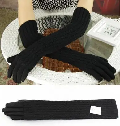 45cm black 40 см длинные шерстяные перчатки кашемировые перчатки женские теплые зимние вязаные перчатки Модные элегантные женские брендовые перчатки Новые перчатки - Цвет: 45cm black
